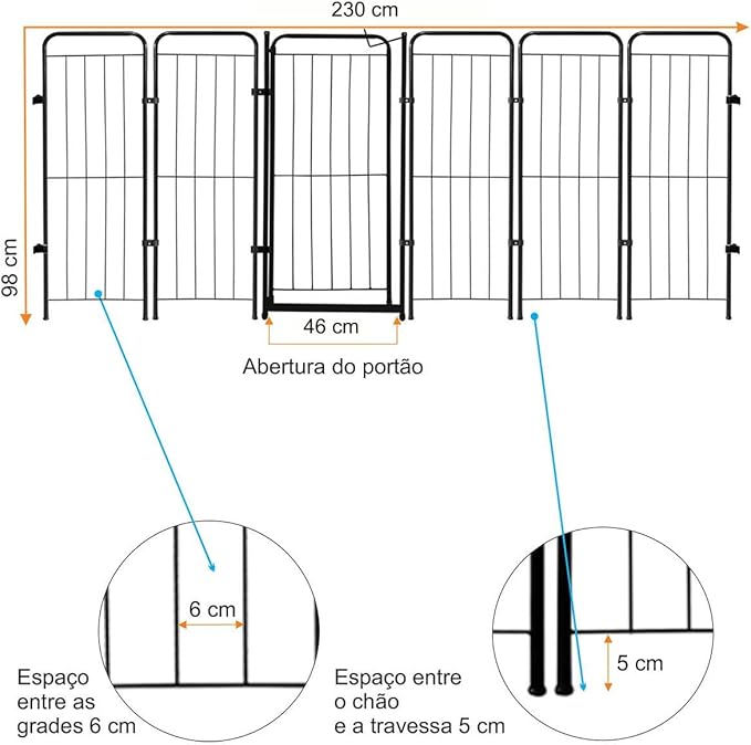 Cercado Dobrável Grande Portão + 5 Módulos 236 x 98 cm Preto 3