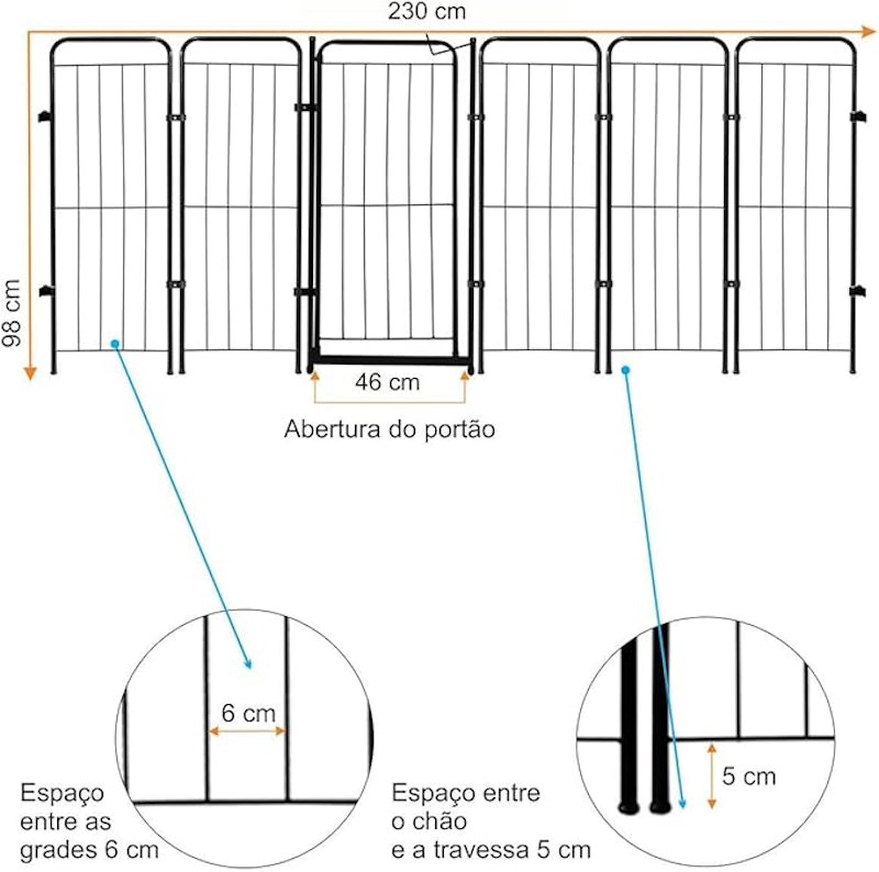 Cercado Dobrável Grande Portão + 5 Módulos 236 x 98 cm Preto 3