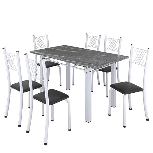Conjunto de Jantar Mesa Tampo de Granito Topázio com 6 Cadeiras Sara 1