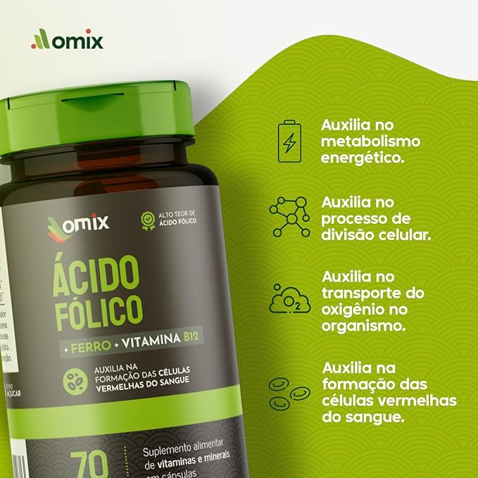 Ácido Fólico, Ferro e Vitamina B12 - 70 Cápsulas 4