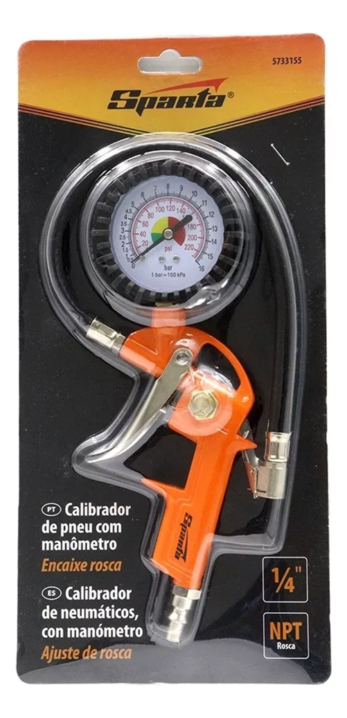 Calibrador de Pneus Pneumático 1/4 NPT com Manômetro Sparta 5