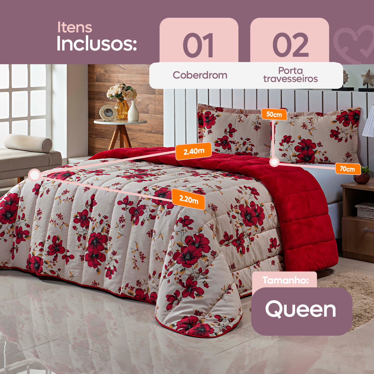 Kit Coberdrom Casal Queen 3 Peças Edredom Felpudo Dupla Face Estampado 2