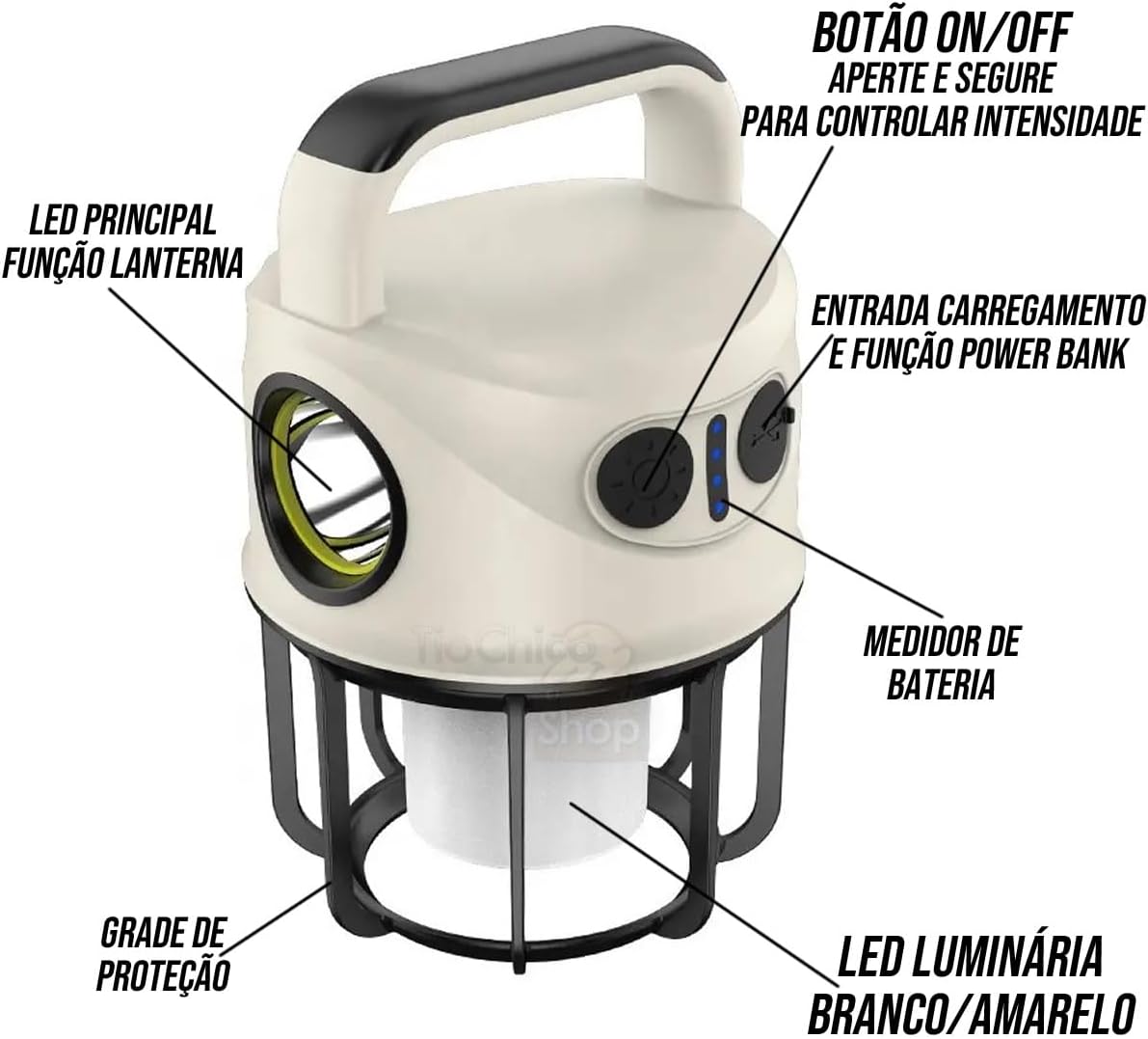 2 em 1 Lampião LED e Lanterna de Mão 3