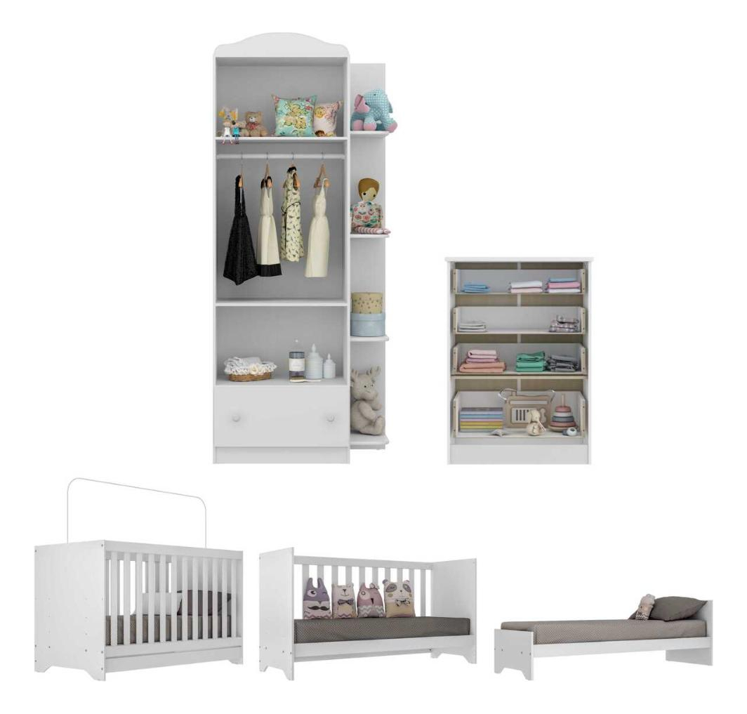 Quarto Infantil Completo com Berço 3x1 Multimóveis Branco/Colorido 2
