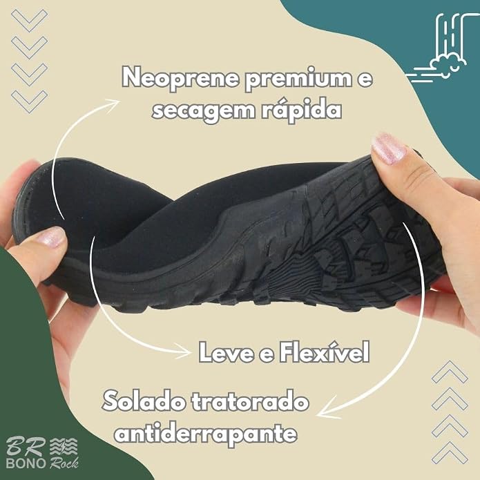Sapatilha Náutica Aquática Neoprene Leve Flexível Bono Rock 5