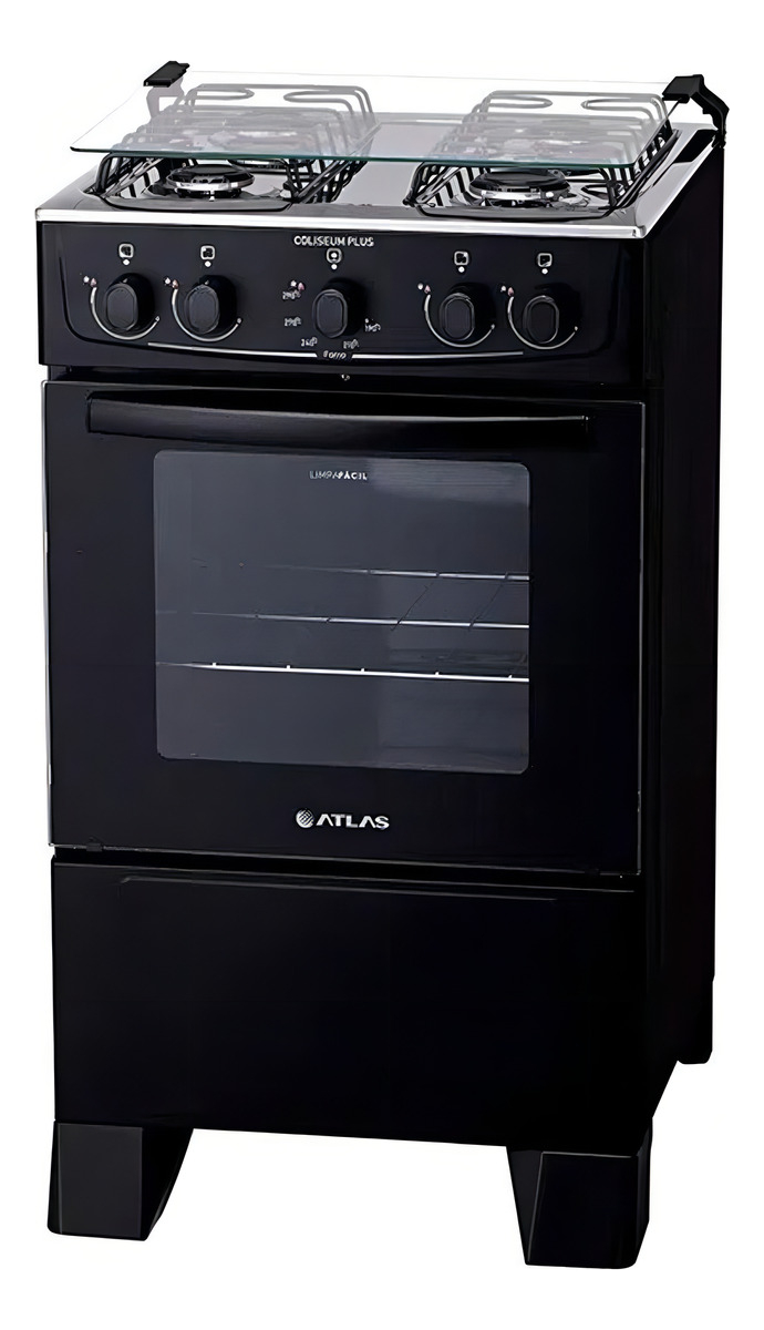 Fogão 4 Bocas Preto com Mesa Inox Atlas Coliseum Plus 3