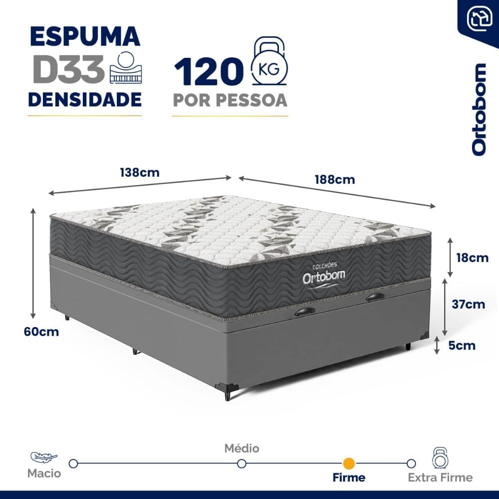 Cama Box Baú com Colchão de Espuma D33 Airtech 100 Casal Ortobom 2