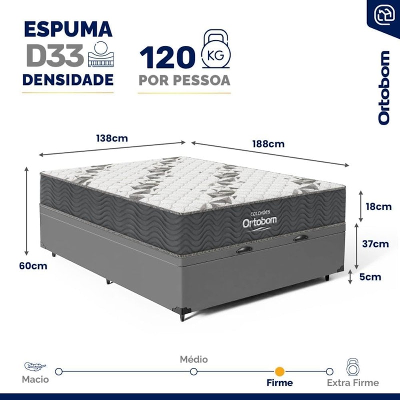 Cama Box Baú com Colchão de Espuma D33 Airtech 100 Casal Ortobom 2