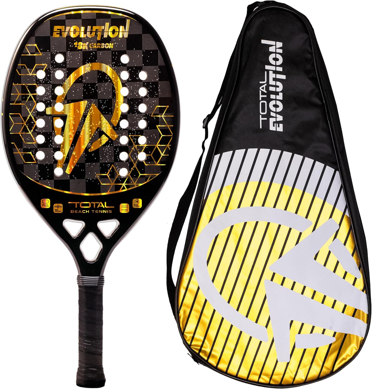 Raquete Beach Tennis Carbono 18k Total Evolution Golden + Capa 1