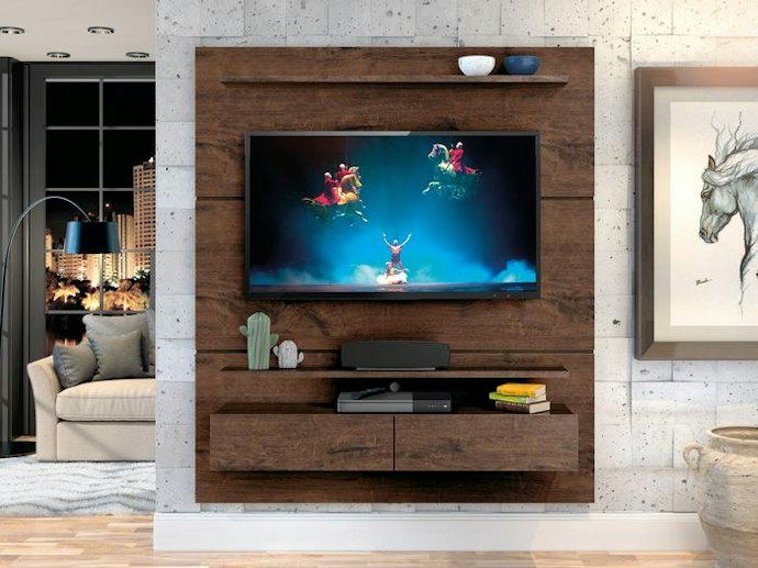 Painel para TV com Nichos e Prateleiras São Ótimos para Organizar Objetos